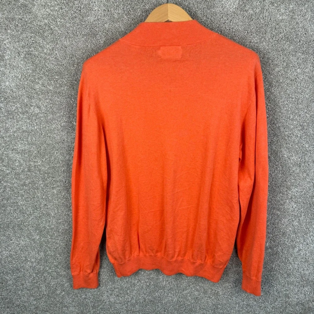 Southern Tide Mens Large Orange Cotton Blend 1/4 Zip Skipjack‎ Logo Sweater